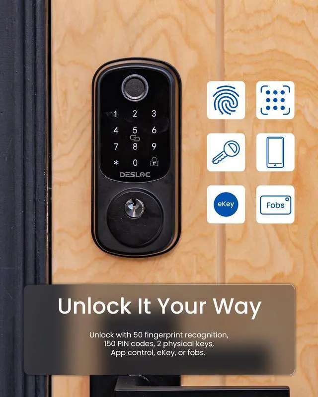 Alt view image 2 of 7 - Smart Door Lock B200, Smart Deadbolt Lock, Keyless Entry Door Lock, Fingerprint Smart Lock, Smart Locks for Front Door, App Control, Touchscreen Keypad Deadbolts,12-Month Battery, BHMA Grade3