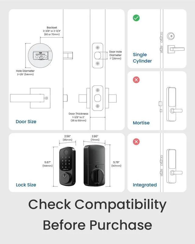 Alt view image 6 of 7 - Smart Door Lock B200, Smart Deadbolt Lock, Keyless Entry Door Lock, Fingerprint Smart Lock, Smart Locks for Front Door, App Control, Touchscreen Keypad Deadbolts,12-Month Battery, BHMA Grade3