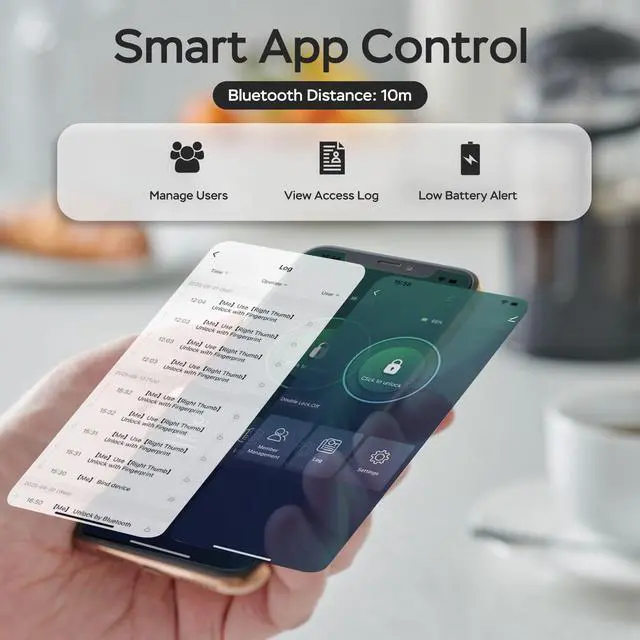 Alt view image 5 of 7 - Smart Deadbolt Lock with Passage Door Knob, Fingerprint Deadbolt with App, Twist to Lock & Unlock, Keyless Entry for Front Door