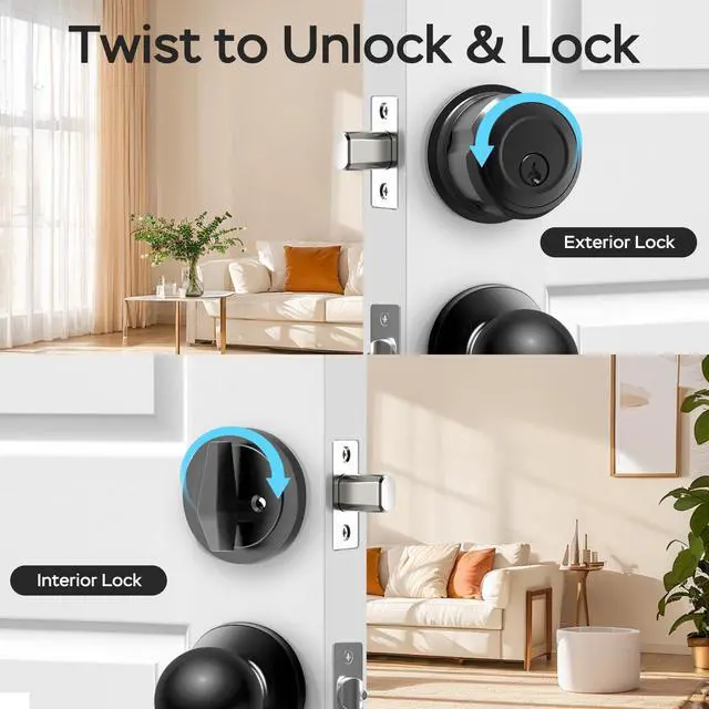 Alt view image 3 of 7 - Smart Deadbolt Lock with Passage Door Knob, Fingerprint Deadbolt with App, Twist to Lock & Unlock, Keyless Entry for Front Door