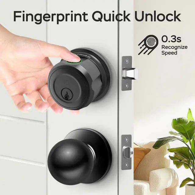 Alt view image 4 of 7 - Smart Deadbolt Lock with Passage Door Knob, Fingerprint Deadbolt with App, Twist to Lock & Unlock, Keyless Entry for Front Door