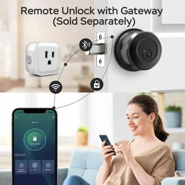 Alt view image 6 of 7 - Smart Deadbolt Lock with Passage Door Knob, Fingerprint Deadbolt with App, Twist to Lock & Unlock, Keyless Entry for Front Door