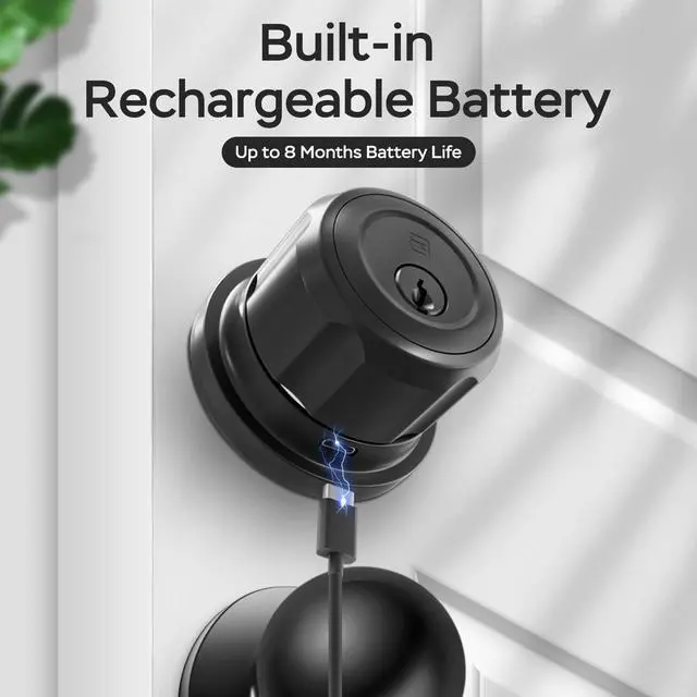 Alt view image 7 of 7 - Smart Deadbolt Lock with Passage Door Knob, Fingerprint Deadbolt with App, Twist to Lock & Unlock, Keyless Entry for Front Door