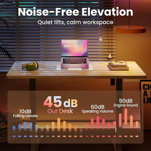 Alt view image 6 of 7 - 32" Small Electric Standing Desk Adjustable Height, 4 Memory Height Settings, Sit Stand Up Desk for Home Office & Computer Workstation, LightWalnut