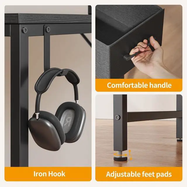 Alt view image 6 of 7 - Computer Desk with 2 Drawers, 47 Inch Small Home Office Desk with Storage Study Writing Table, Modern Black