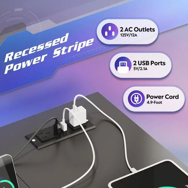 Alt view image 5 of 7 - 47 Inch L Shaped Gaming Desk with LED Lights & Power Outlets, Corner Desk for Small Spaces, Sturdy PC Computer Table with Storage for Home Office, Black