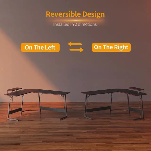 Alt view image 5 of 7 - L Shaped Gaming Desk Computer Office Desk with Carbon Fiber Surface, 47 inch Corner Desk with Large Monitor Stand for Home Office Study Writing Workstation, Carbon Fiber Black