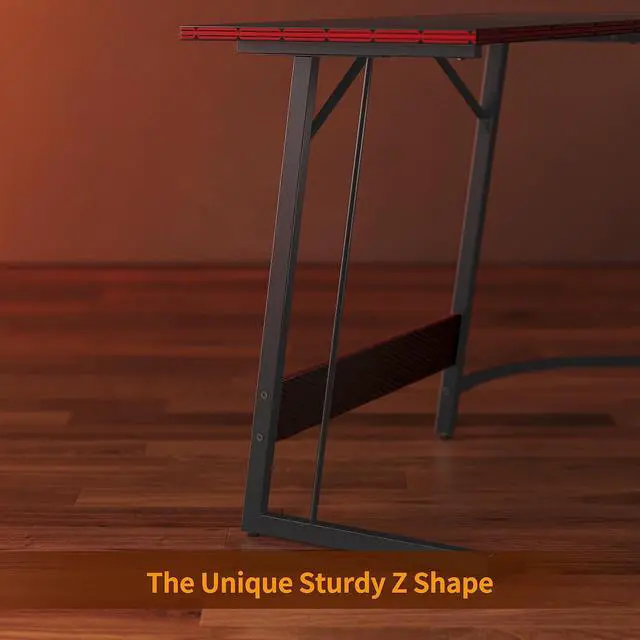 Alt view image 7 of 7 - L Shaped Gaming Desk Computer Office Desk with Carbon Fiber Surface, 47 inch Corner Desk with Large Monitor Stand for Home Office Study Writing Workstation, Carbon Fiber Black