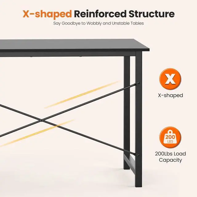 Alt view image 3 of 6 - 48 Inch Computer Desk with Drawers for Home Office, Writing Desk with X-Shaped Reinforcement, Wood Table with Adjustable Position Drawers, Modern Study Work Table with Side Hook, Black