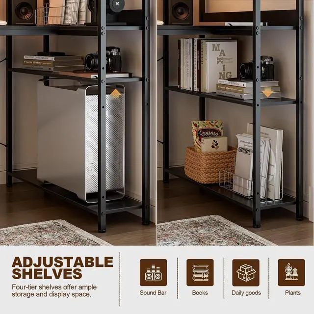 Alt view image 4 of 7 - 40 Inch L Shaped Computer Desk with Reversible Storage Shelves, Home Office Corner Desk Study Writing Table with Hutch, Study, Black