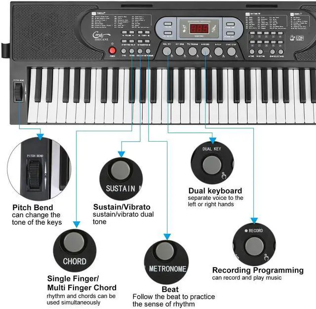 Alt view image 4 of 7 - Keyboard Piano Lighted Keys for Beginner Adults Teens Kids, 61 Key Electronic Music Keyboard with Teaching Modes Powered by USB or Battery with LCD Display Microphone Headphone Jack