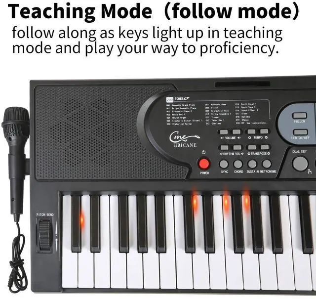 Alt view image 5 of 7 - Keyboard Piano Lighted Keys for Beginner Adults Teens Kids, 61 Key Electronic Music Keyboard with Teaching Modes Powered by USB or Battery with LCD Display Microphone Headphone Jack