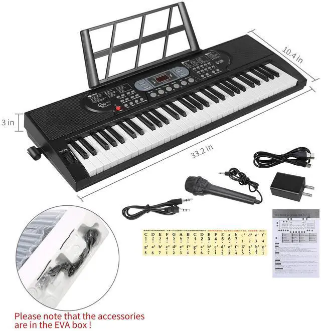 Alt view image 7 of 7 - Keyboard Piano Lighted Keys for Beginner Adults Teens Kids, 61 Key Electronic Music Keyboard with Teaching Modes Powered by USB or Battery with LCD Display Microphone Headphone Jack