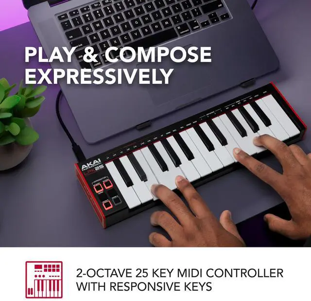 Alt view image 2 of 7 - LPK25 - USB MIDI Keyboard Controller with 25 Responsive Synth Keys for Mac and PC, Arpeggiator and Music Production Software,black