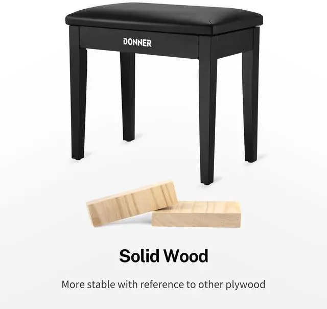 Alt view image 4 of 7 - Piano Bench with Storage, Solid Wood Keyboard Bench Piano Bookcase Stool Chair Seat with High-Density Sponges Pad, Black