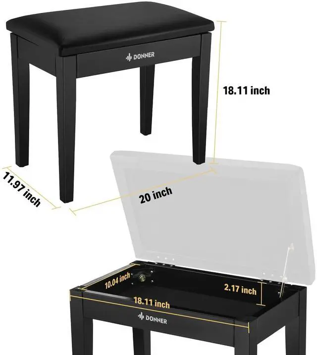 Alt view image 6 of 7 - Piano Bench with Storage, Solid Wood Keyboard Bench Piano Bookcase Stool Chair Seat with High-Density Sponges Pad, Black