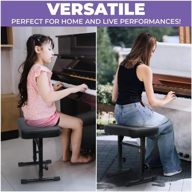 Alt view image 6 of 6 - Piano Bench Adjustable Stool Music Keyboard Bench Seat for Piano Keyboard Stand with Black Padded Cushion for Musicians Piano Stool Chair (PU Leather)