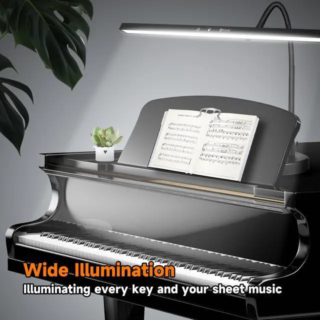 Alt view image 5 of 7 - 17" Dimmable LED Piano Light, 2-in-1 Clamp Base Piano Lamp with Metal Music Book Clip & Flexible Gooseneck, 3 Colors Modes, Adjustable Height & Direction for Grand/Upright/Digital Pianos Black