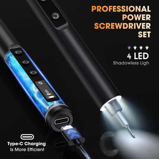 Alt view image 5 of 7 - 3.7V Mini Electric Screwdriver,50 in 1 Precision Screwdriver Set,Small Repair Tool Kit with 5 Torque,500mAh Battery,OLED Display,4 LED Lights for Electronics Computer,Phone,Camer,Eyeglass,Watch