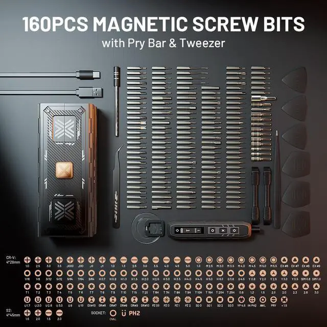 Alt view image 2 of 7 - Electric Screwdriver Set, 181 in 1 Cordless Screwdriver, 3 Torque Settings with 160 Magnetic Precision Bits, Power Screwdriver Repair Tool Kit for Phone Laptop Camera Watch Computer