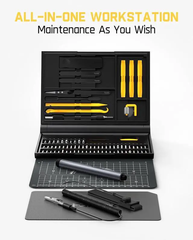 Alt view image 2 of 7 - Electric Screwdriver Kit, Precision Screwdriver Set, 64 Magnetic Bits, 12 Types Fix Tools, 0.05/0.2 N.m, Repair Tool for Phone Laptop Watch Electronics - E1 NEX Workstation