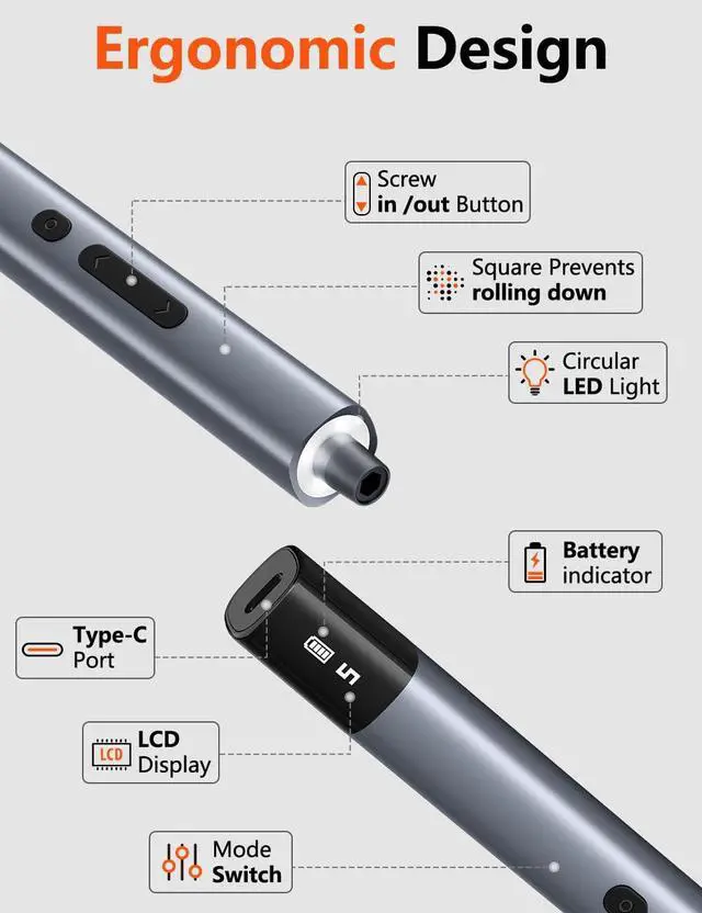 Alt view image 2 of 7 - Electric Screwdriver Set, 80-in-1 Mini Electric Precision Screwdriver Cordless with 5 Torque Levels, Max 0.75N.m, 500mAh Battery, Small Power Screwdriver Kit for Laptop, Phone & Electronics Repair
