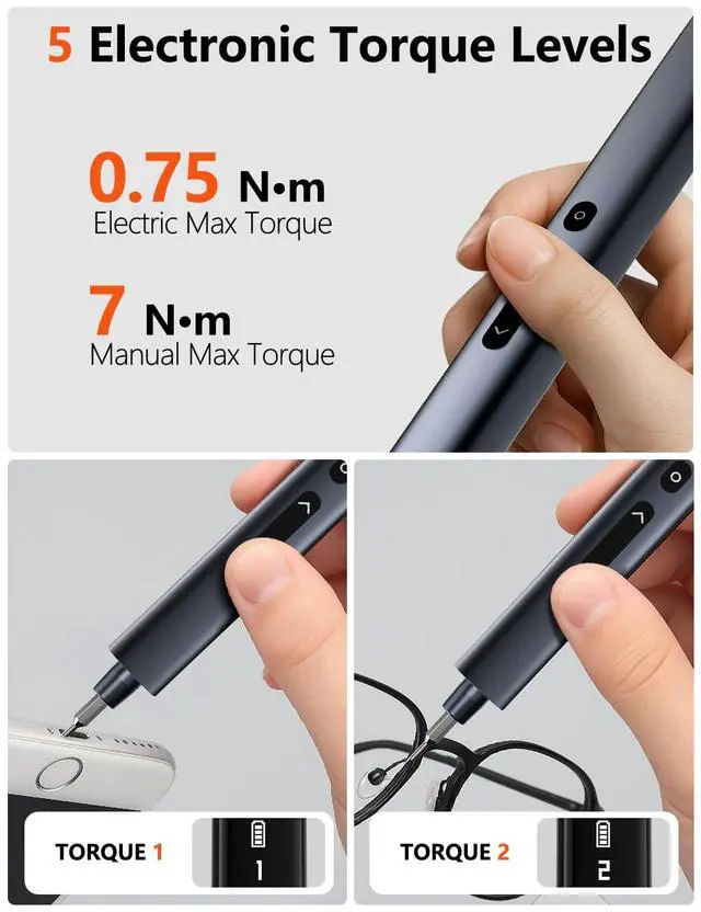Alt view image 3 of 7 - Electric Screwdriver Set, 80-in-1 Mini Electric Precision Screwdriver Cordless with 5 Torque Levels, Max 0.75N.m, 500mAh Battery, Small Power Screwdriver Kit for Laptop, Phone & Electronics Repair