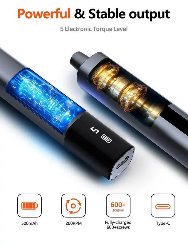 Alt view image 6 of 7 - Electric Screwdriver Set, 80-in-1 Mini Electric Precision Screwdriver Cordless with 5 Torque Levels, Max 0.75N.m, 500mAh Battery, Small Power Screwdriver Kit for Laptop, Phone & Electronics Repair