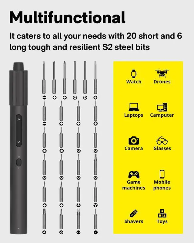 Alt view image 5 of 7 - Precision Screwdriver Set, 110° Upright Workpad, Mini Electric Screwdriver with Charging Dock, 0.05/0.2 N·m Torque, LED Light, 26 Bits and 10 Repair Tools for Electronics, Phones, Laptops