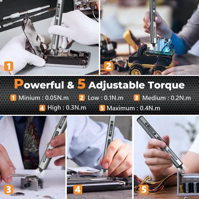 Alt view image 2 of 6 - AM  Mini Electric Screwdriver, Precision Screwdriver Set, 70 Magnetic Bits, Magnetic Storage, 5/32Hex, Repair Tool Kit for Electronics Phone Camera Laptop Watch (Grey)