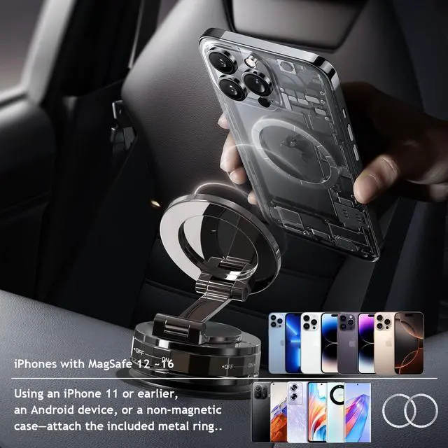 Alt view image 3 of 6 - Phone Holders for Your car, Compatible with MagSafe, Ultra Vacuum Suction Cup Mount, 360° Rotation, Car Phone Holder Compatible with All Models, Carbon Fiber Coffee
