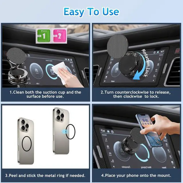 Alt view image 4 of 6 - Phone Holders for Your car, Compatible with MagSafe, Ultra Vacuum Suction Cup Mount, 360° Rotation, Car Phone Holder Compatible with All Models, Carbon Fiber Coffee