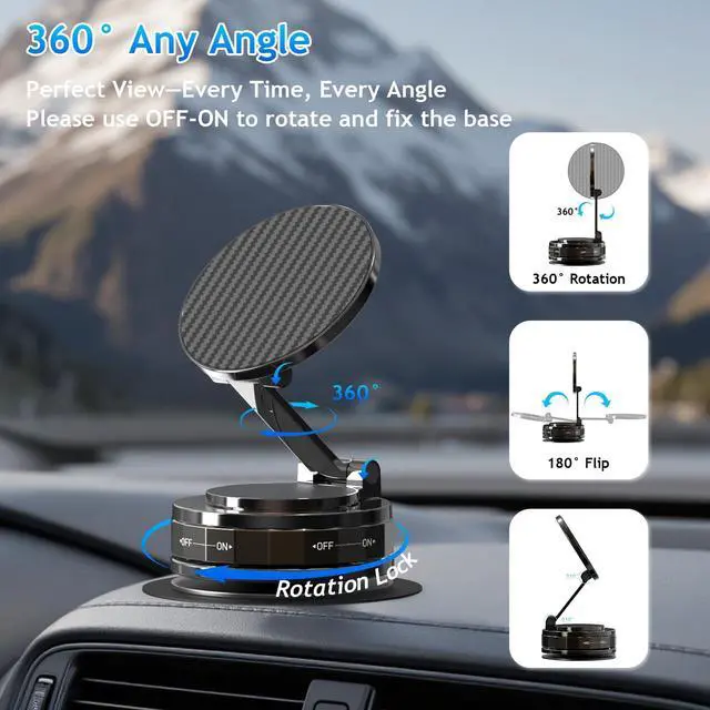 Alt view image 5 of 6 - Phone Holders for Your car, Compatible with MagSafe, Ultra Vacuum Suction Cup Mount, 360° Rotation, Car Phone Holder Compatible with All Models, Carbon Fiber Coffee