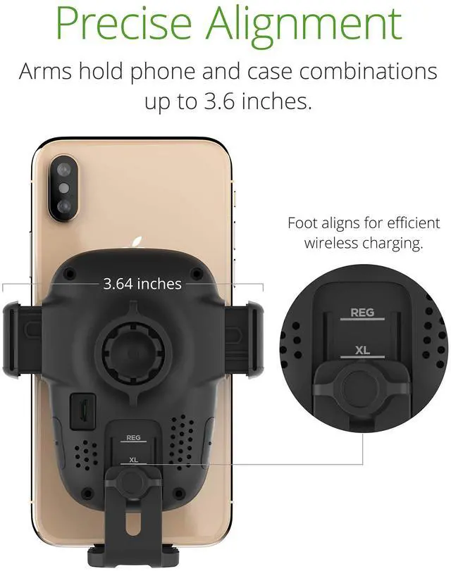 Alt view image 4 of 6 - Auto Sense Qi Wireless Car Charger - Automatic Clamping Dashboard Phone Mount with Wireless Charging for Google Pixel, iPhone, Samsung Galaxy, Huawei, LG, and other Smartphones.