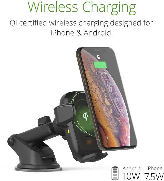 Alt view image 3 of 6 - Auto Sense Qi Wireless Car Charger - Automatic Clamping Dashboard Phone Mount with Wireless Charging for Google Pixel, iPhone, Samsung Galaxy, Huawei, LG, and other Smartphones.