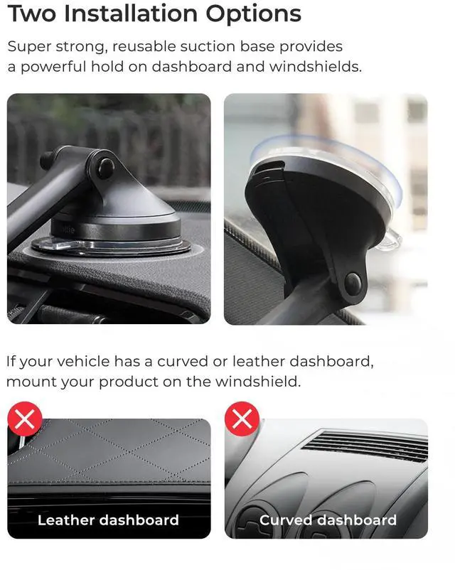 Alt view image 6 of 7 - Velox Qi2 Mini 15W Wireless Charger Car Mount - Dash & Windshield Car Phone Holder - MagSafe Compatible iPhone Mount for Qi2 Smartphones (iPhone 12, 13, 14, 15, and 16) - Car Charger Included