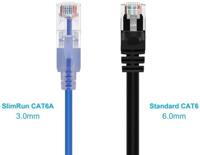 Alt view image 2 of 6 - Cat6A 25ft Blue 10-Pk Patch Cable UTP 30AWG 10G Pure Bare Copper Snagless RJ45 SlimRun Series Ethernet Cable