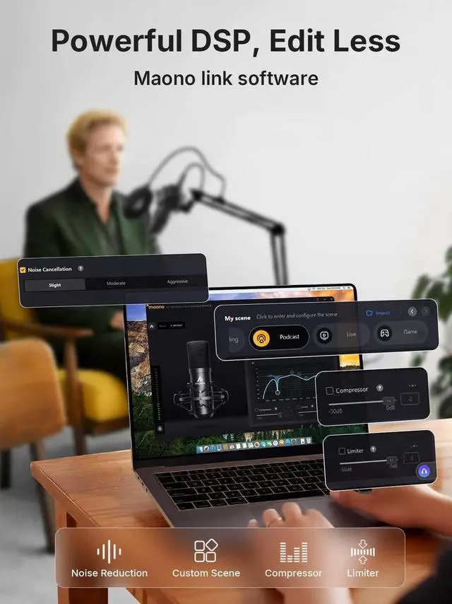 Alt view image 5 of 7 - XLR/USB Condenser Microphone: 192kHz/24Bit Plug & Play PC Computer Podcast Cardioid Metal Mic Kit with Software, Professional Sound Chipset for Recording, Studio, Singing, YouTube A04 Gen2