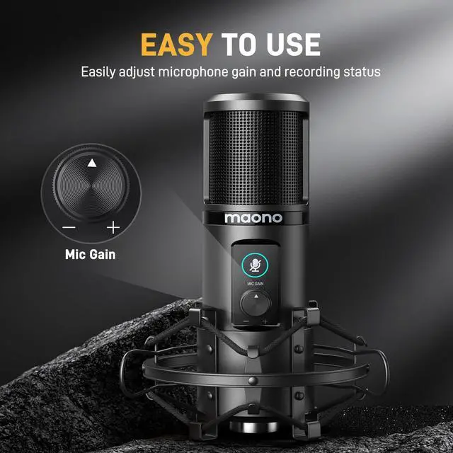 Alt view image 6 of 7 - USB Recording Microphone Kit, Professional Condenser Microphone for PC with One-Touch Mute and Mic Gain Knob for Singing, Podcast, Studio, Streaming PM421