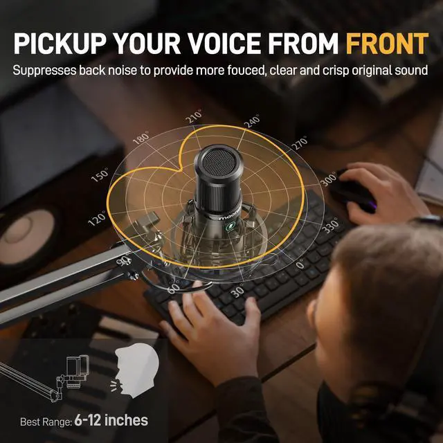 Alt view image 7 of 7 - USB Recording Microphone Kit, Professional Condenser Microphone for PC with One-Touch Mute and Mic Gain Knob for Singing, Podcast, Studio, Streaming PM421