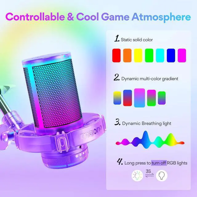 Alt view image 3 of 7 - USB Gaming Microphone with Noise Cancellation, RGB Condenser Microphone for Streaming, Podcasts, Twitch, YouTube, Discord, PC, Computer, Mac, PS4, PS5, DGM20S Purple