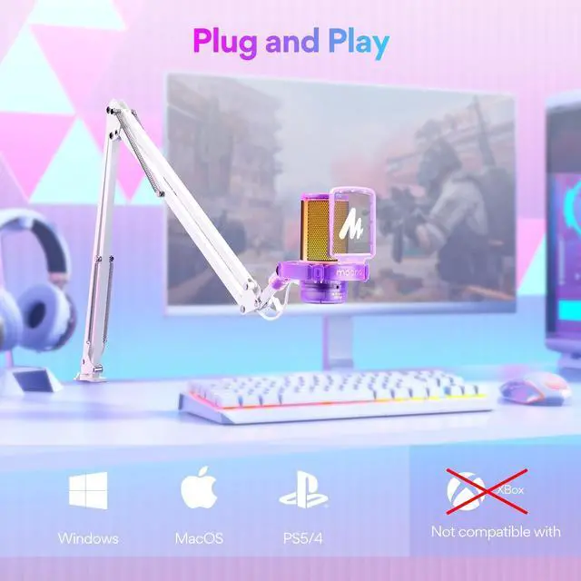 Alt view image 6 of 7 - USB Gaming Microphone with Noise Cancellation, RGB Condenser Microphone for Streaming, Podcasts, Twitch, YouTube, Discord, PC, Computer, Mac, PS4, PS5, DGM20S Purple