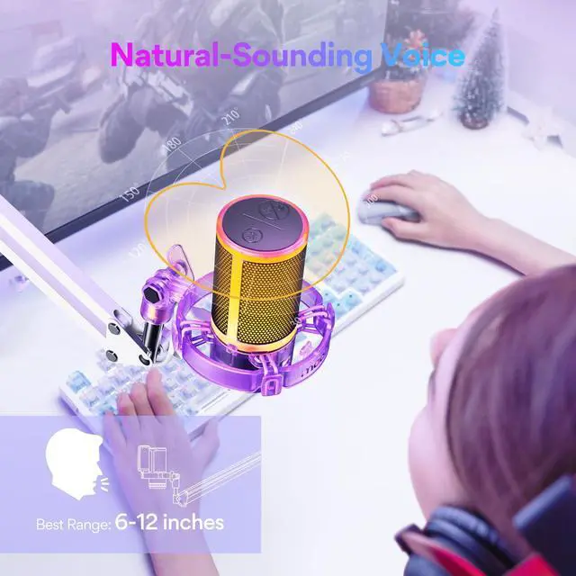 Alt view image 5 of 7 - USB Gaming Microphone with Noise Cancellation, RGB Condenser Microphone for Streaming, Podcasts, Twitch, YouTube, Discord, PC, Computer, Mac, PS4, PS5, DGM20S Purple