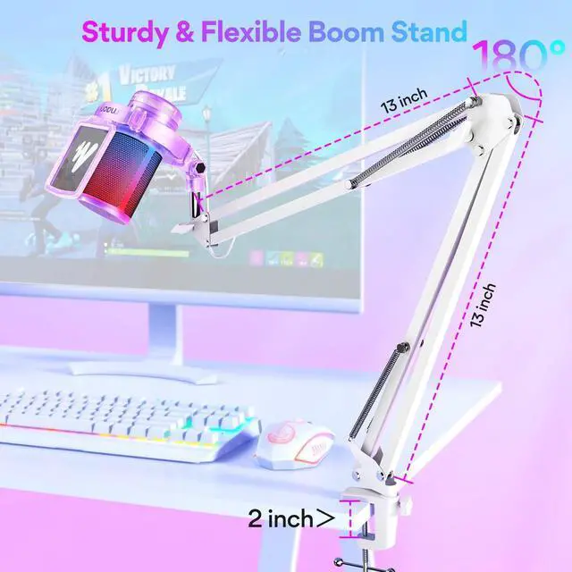 Alt view image 7 of 7 - USB Gaming Microphone with Noise Cancellation, RGB Condenser Microphone for Streaming, Podcasts, Twitch, YouTube, Discord, PC, Computer, Mac, PS4, PS5, DGM20S Purple