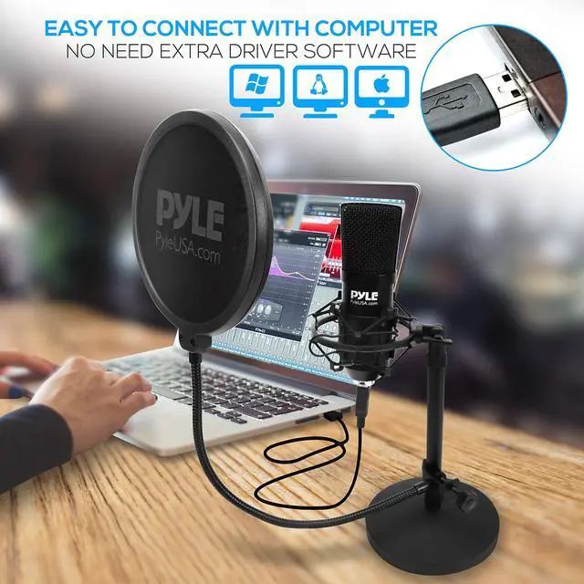 Alt view image 4 of 7 - USB Microphone Podcast Recording Kit - Audio Cardioid Condenser Mic w/Desktop Stand and Pop Filter - for Gaming PS4, Streaming, Podcasting, Studio, YouTube, Works w/Windows Mac PC PDMIKT120