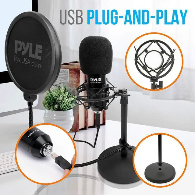 Alt view image 7 of 7 - USB Microphone Podcast Recording Kit - Audio Cardioid Condenser Mic w/Desktop Stand and Pop Filter - for Gaming PS4, Streaming, Podcasting, Studio, YouTube, Works w/Windows Mac PC PDMIKT120