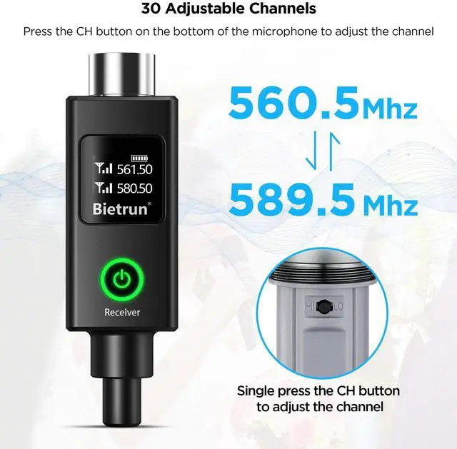 Alt view image 6 of 7 - XLR Wireless Microphone, UHF Dual Handheld Dynamic Metal Mic Set with Rechargeable Receiver, XLR to 1/4'' Adapter, for Karaoke, Church, Wedding, Party Singing(160 ft Range)(Auto Connect)