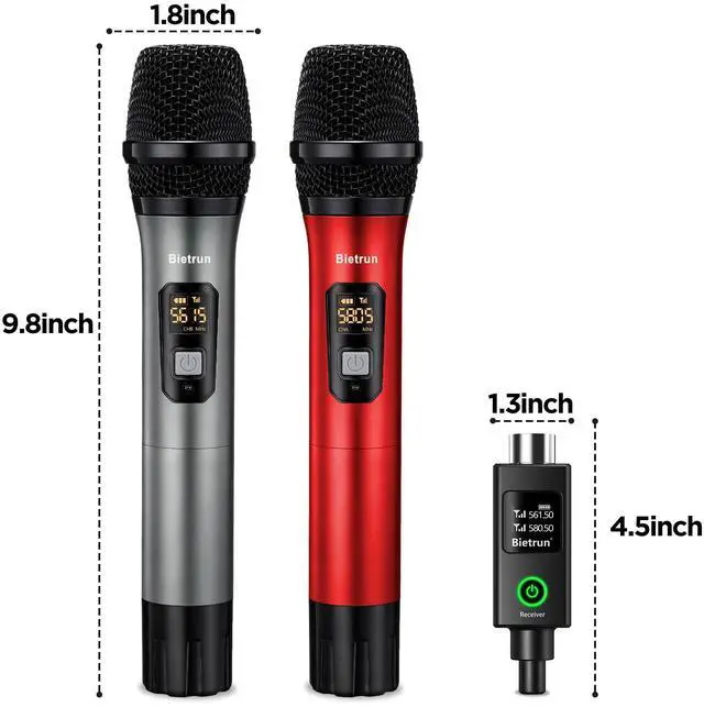 Alt view image 7 of 7 - XLR Wireless Microphone, UHF Dual Handheld Dynamic Metal Mic Set with Rechargeable Receiver, XLR to 1/4'' Adapter, for Karaoke, Church, Wedding, Party Singing(160 ft Range)(Auto Connect)