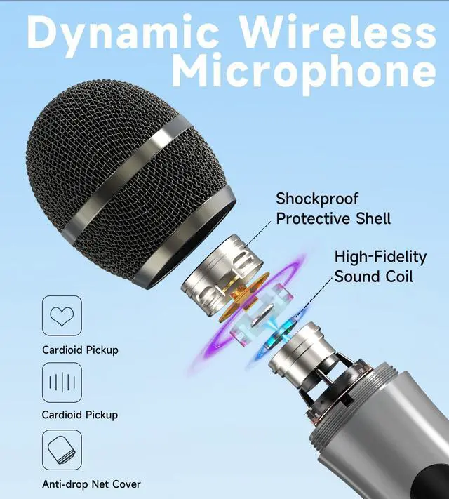 Alt view image 3 of 7 - Wireless Microphones, Wireless Microphone with One-to-One Chip Connection, 40H Duration, 200 FT Distance Receiving, Semi-Metallic tube Microphone for Singing, Video Recording, YouTube, Home Party