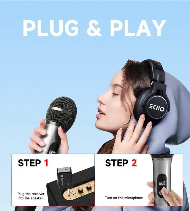 Alt view image 6 of 7 - Wireless Microphones, Wireless Microphone with One-to-One Chip Connection, 40H Duration, 200 FT Distance Receiving, Semi-Metallic tube Microphone for Singing, Video Recording, YouTube, Home Party